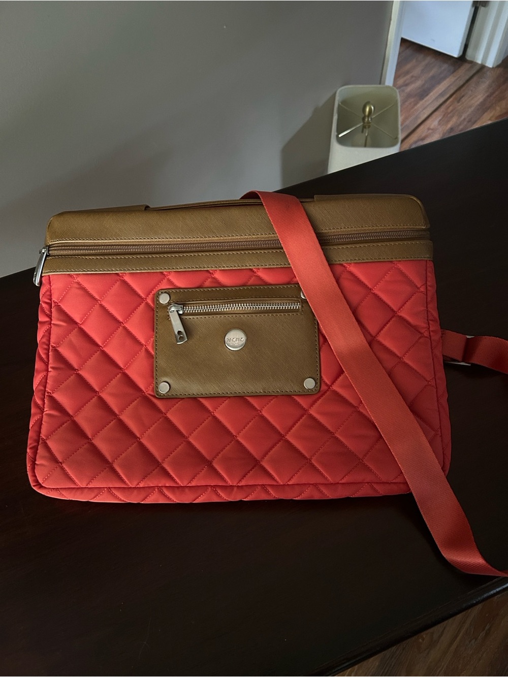 Knomo Quilted Orange Nylon Crossbody Bag Computer Laptop or Tablet New